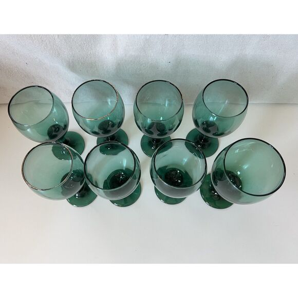 Set of 8 Vintage Libbey Teardrop Juniper Green Wine Glasses Water Goblet Bundle - Picture 6 of 12